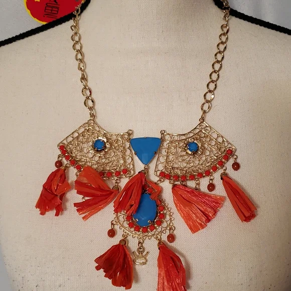 ๐HP๐ STQ gold-tone red & turquoise statement necklace - Picture 1 of 13